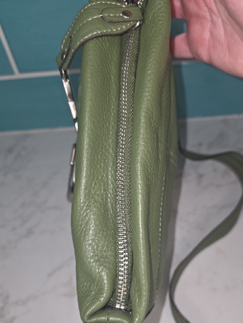 b. makowsky Olive Green Leather Crossbody with Silver Hardware - Picture 9 of 13